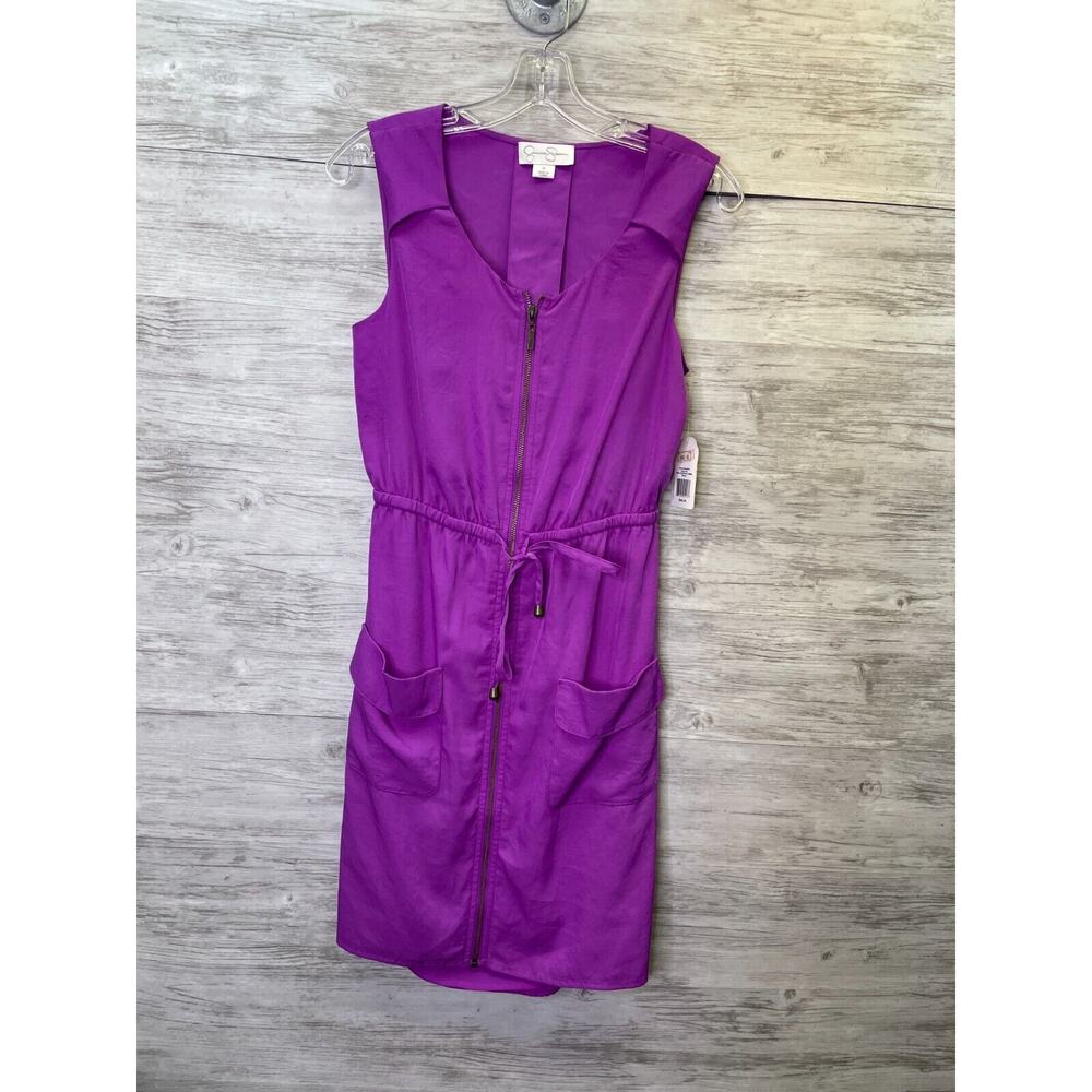 Jessica Simpson Dress 6 Purple Sleeveless Drawstring Waist Full Zip JS3A4543 NEW